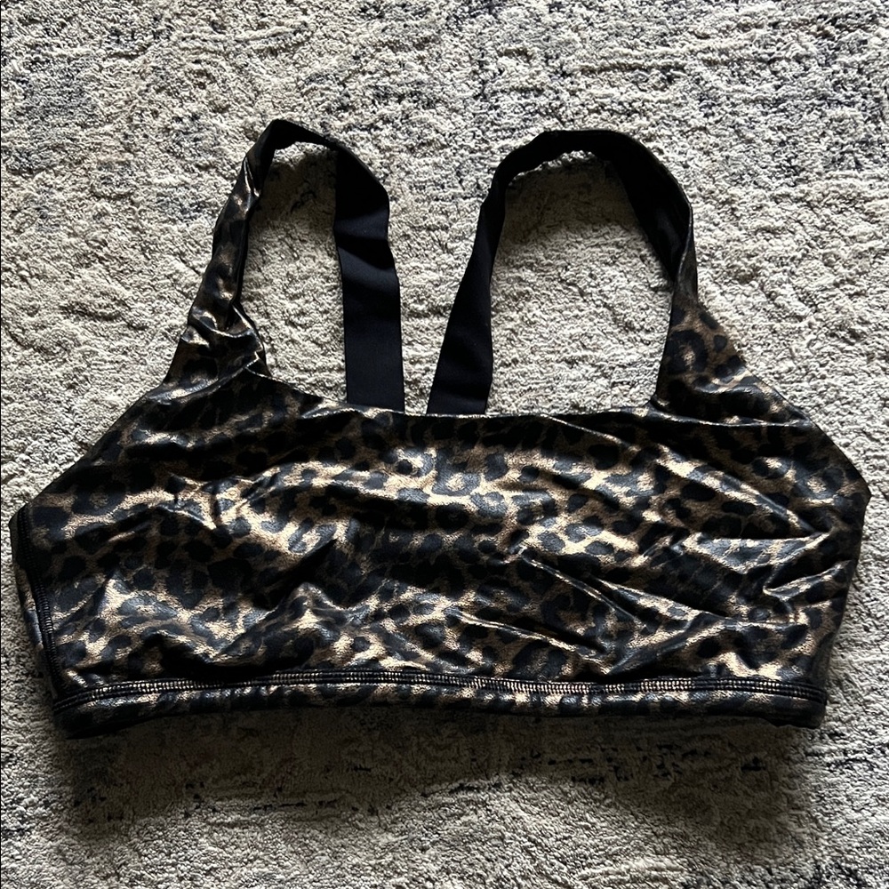 SPANX Leopard-Print Sports Bra in Black and Gold